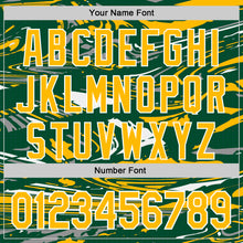 Загрузить изображение в средство просмотра галереи, Custom Figure Gold Kelly Green-White Fluid Bomber Full-Snap Varsity Letterman Hoodie Jacket
