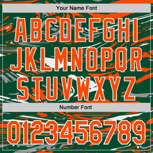 Загрузить изображение в средство просмотра галереи, Custom Figure Orange Kelly Green-White Fluid Bomber Full-Snap Varsity Letterman Hoodie Jacket
