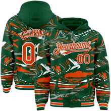Загрузить изображение в средство просмотра галереи, Custom Figure Orange Kelly Green-White Fluid Bomber Full-Snap Varsity Letterman Hoodie Jacket
