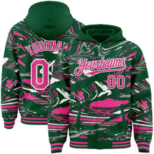 Загрузить изображение в средство просмотра галереи, Custom Figure Pink Kelly Green-White Fluid Bomber Full-Snap Varsity Letterman Hoodie Jacket
