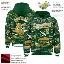 Загрузить изображение в средство просмотра галереи, Custom Figure Old Gold Kelly Green-White Fluid Bomber Full-Snap Varsity Letterman Hoodie Jacket
