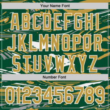 Загрузить изображение в средство просмотра галереи, Custom Figure Old Gold Kelly Green-White Fluid Bomber Full-Snap Varsity Letterman Hoodie Jacket
