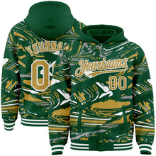 Загрузить изображение в средство просмотра галереи, Custom Figure Old Gold Kelly Green-White Fluid Bomber Full-Snap Varsity Letterman Hoodie Jacket
