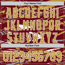 Charger l'image dans la galerie, Custom Figure Old Gold Crimson Cream-White Fluid Bomber Full-Snap Varsity Letterman Hoodie Jacket
