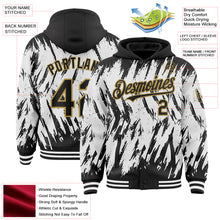 Загрузить изображение в средство просмотра галереи, Custom Black White-Old Gold Abstract Sharp Shape Fragment 3D Pattern Design Bomber Full-Snap Varsity Letterman Hoodie Jacket
