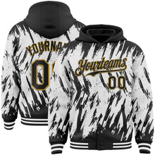 Загрузить изображение в средство просмотра галереи, Custom Black White-Old Gold Abstract Sharp Shape Fragment 3D Pattern Design Bomber Full-Snap Varsity Letterman Hoodie Jacket
