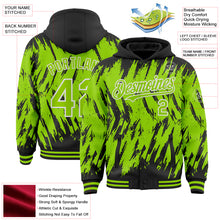 Загрузить изображение в средство просмотра галереи, Custom Black Neon Green-White Abstract Sharp Shape Fragment 3D Pattern Design Bomber Full-Snap Varsity Letterman Hoodie Jacket
