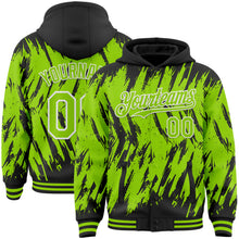 Загрузить изображение в средство просмотра галереи, Custom Black Neon Green-White Abstract Sharp Shape Fragment 3D Pattern Design Bomber Full-Snap Varsity Letterman Hoodie Jacket
