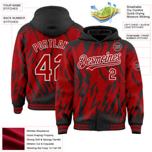 Загрузить изображение в средство просмотра галереи, Custom Black Red-White Abstract Sharp Shape Fragment 3D Pattern Design Bomber Full-Snap Varsity Letterman Hoodie Jacket
