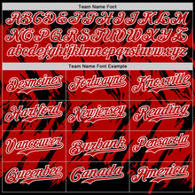 Загрузить изображение в средство просмотра галереи, Custom Black Red-White Abstract Sharp Shape Fragment 3D Pattern Design Bomber Full-Snap Varsity Letterman Hoodie Jacket
