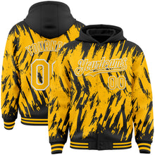 Загрузить изображение в средство просмотра галереи, Custom Black Gold-White Abstract Sharp Shape Fragment 3D Pattern Design Bomber Full-Snap Varsity Letterman Hoodie Jacket

