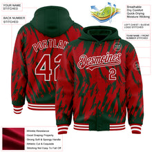 Загрузить изображение в средство просмотра галереи, Custom Green Red-White Abstract Sharp Shape Fragment 3D Pattern Design Bomber Full-Snap Varsity Letterman Hoodie Jacket
