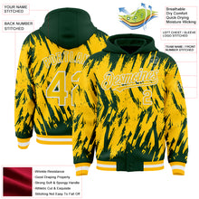 Load image into Gallery viewer, Custom Green Yellow Gold-White Abstract Sharp Shape Fragment 3D Pattern Design Bomber Full-Snap Varsity Letterman Hoodie Jacket

