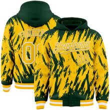 Load image into Gallery viewer, Custom Green Yellow Gold-White Abstract Sharp Shape Fragment 3D Pattern Design Bomber Full-Snap Varsity Letterman Hoodie Jacket
