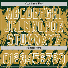 Load image into Gallery viewer, Custom Green Old Gold-White Abstract Sharp Shape Fragment 3D Pattern Design Bomber Full-Snap Varsity Letterman Hoodie Jacket
