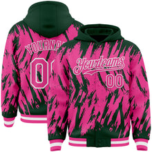 Load image into Gallery viewer, Custom Green Pink-White Abstract Sharp Shape Fragment 3D Pattern Design Bomber Full-Snap Varsity Letterman Hoodie Jacket
