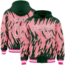 Загрузить изображение в средство просмотра галереи, Custom Green Medium Pink-White Abstract Sharp Shape Fragment 3D Pattern Design Bomber Full-Snap Varsity Letterman Hoodie Jacket
