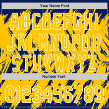 Load image into Gallery viewer, Custom Royal Yellow-White Abstract Sharp Shape Fragment 3D Pattern Design Bomber Full-Snap Varsity Letterman Hoodie Jacket
