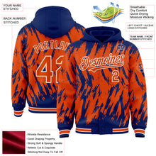 Laden Sie das Bild in den Galerie-Viewer, Custom Royal Orange-White Abstract Sharp Shape Fragment 3D Pattern Design Bomber Full-Snap Varsity Letterman Hoodie Jacket

