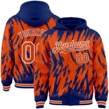 Laden Sie das Bild in den Galerie-Viewer, Custom Royal Orange-White Abstract Sharp Shape Fragment 3D Pattern Design Bomber Full-Snap Varsity Letterman Hoodie Jacket
