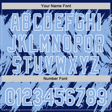 Load image into Gallery viewer, Custom Royal Light Blue-White Abstract Sharp Shape Fragment 3D Pattern Design Bomber Full-Snap Varsity Letterman Hoodie Jacket
