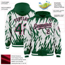 Laden Sie das Bild in den Galerie-Viewer, Custom Kelly Green White-Pink Abstract Sharp Shape Fragment 3D Pattern Design Bomber Full-Snap Varsity Letterman Hoodie Jacket

