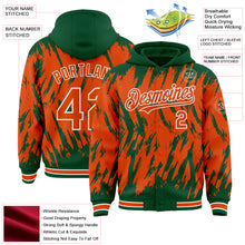 Charger l'image dans la galerie, Custom Kelly Green Orange-White Abstract Sharp Shape Fragment 3D Pattern Design Bomber Full-Snap Varsity Letterman Hoodie Jacket

