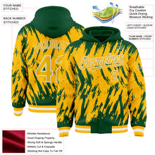 Charger l'image dans la galerie, Custom Kelly Green Gold-White Abstract Sharp Shape Fragment 3D Pattern Design Bomber Full-Snap Varsity Letterman Hoodie Jacket
