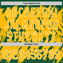 Charger l'image dans la galerie, Custom Kelly Green Gold-White Abstract Sharp Shape Fragment 3D Pattern Design Bomber Full-Snap Varsity Letterman Hoodie Jacket
