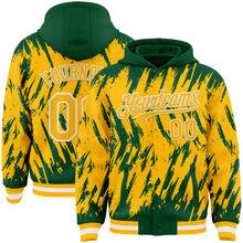 Charger l'image dans la galerie, Custom Kelly Green Gold-White Abstract Sharp Shape Fragment 3D Pattern Design Bomber Full-Snap Varsity Letterman Hoodie Jacket
