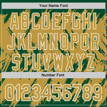 Charger l'image dans la galerie, Custom Kelly Green Old Gold-White Abstract Sharp Shape Fragment 3D Pattern Design Bomber Full-Snap Varsity Letterman Hoodie Jacket
