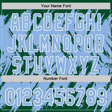 Charger l'image dans la galerie, Custom Kelly Green Light Blue-White Abstract Sharp Shape Fragment 3D Pattern Design Bomber Full-Snap Varsity Letterman Hoodie Jacket
