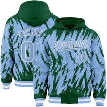 Charger l'image dans la galerie, Custom Kelly Green Light Blue-White Abstract Sharp Shape Fragment 3D Pattern Design Bomber Full-Snap Varsity Letterman Hoodie Jacket
