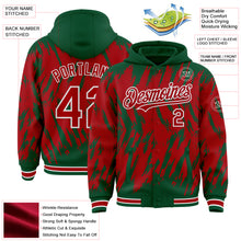 Загрузить изображение в средство просмотра галереи, Custom Kelly Green Red-White Abstract Sharp Shape Fragment 3D Pattern Design Bomber Full-Snap Varsity Letterman Hoodie Jacket

