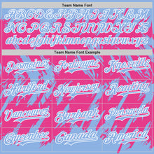 Charger l'image dans la galerie, Custom Light Blue Pink-White Abstract Sharp Shape Fragment 3D Pattern Design Bomber Full-Snap Varsity Letterman Hoodie Jacket
