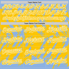 Load image into Gallery viewer, Custom Light Blue Yellow-White Abstract Sharp Shape Fragment 3D Pattern Design Bomber Full-Snap Varsity Letterman Hoodie Jacket
