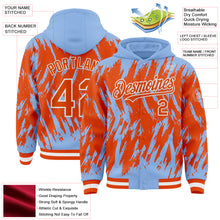 Charger l'image dans la galerie, Custom Light Blue Orange-White Abstract Sharp Shape Fragment 3D Pattern Design Bomber Full-Snap Varsity Letterman Hoodie Jacket
