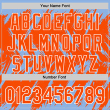 Charger l'image dans la galerie, Custom Light Blue Orange-White Abstract Sharp Shape Fragment 3D Pattern Design Bomber Full-Snap Varsity Letterman Hoodie Jacket
