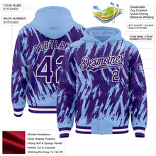 Load image into Gallery viewer, Custom Light Blue Purple-White Abstract Sharp Shape Fragment 3D Pattern Design Bomber Full-Snap Varsity Letterman Hoodie Jacket
