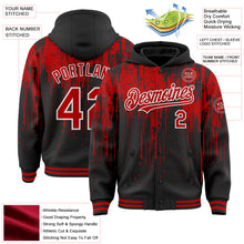 Load image into Gallery viewer, Custom Black Red-White Dripping Splatter 3D Pattern Design Bomber Full-Snap Varsity Letterman Hoodie Jacket
