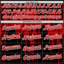 Load image into Gallery viewer, Custom Black Red-White Dripping Splatter 3D Pattern Design Bomber Full-Snap Varsity Letterman Hoodie Jacket
