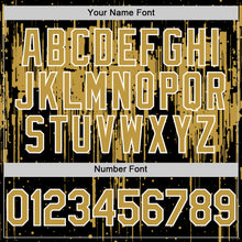 Load image into Gallery viewer, Custom Black Old Gold-White Dripping Splatter 3D Pattern Design Bomber Full-Snap Varsity Letterman Hoodie Jacket
