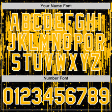 Charger l'image dans la galerie, Custom Black Gold-White Dripping Splatter 3D Pattern Design Bomber Full-Snap Varsity Letterman Hoodie Jacket
