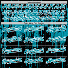 Laden Sie das Bild in den Galerie-Viewer, Custom Black Teal-White Dripping Splatter 3D Pattern Design Bomber Full-Snap Varsity Letterman Hoodie Jacket
