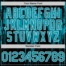 Laden Sie das Bild in den Galerie-Viewer, Custom Black Teal-White Dripping Splatter 3D Pattern Design Bomber Full-Snap Varsity Letterman Hoodie Jacket
