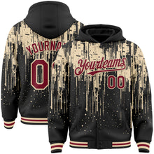 Laden Sie das Bild in den Galerie-Viewer, Custom Black Crimson-City Cream Dripping Splatter 3D Pattern Design Bomber Full-Snap Varsity Letterman Hoodie Jacket
