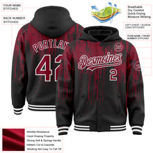 Загрузить изображение в средство просмотра галереи, Custom Black Crimson-White Dripping Splatter 3D Pattern Design Bomber Full-Snap Varsity Letterman Hoodie Jacket
