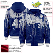 Загрузить изображение в средство просмотра галереи, Custom Royal Gray-White Dripping Splatter 3D Pattern Design Bomber Full-Snap Varsity Letterman Hoodie Jacket
