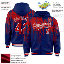 Загрузить изображение в средство просмотра галереи, Custom Royal Red-White Dripping Splatter 3D Pattern Design Bomber Full-Snap Varsity Letterman Hoodie Jacket
