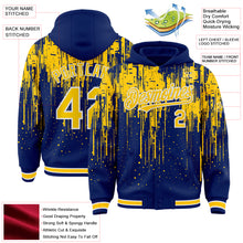 Load image into Gallery viewer, Custom Royal Yellow-White Dripping Splatter 3D Pattern Design Bomber Full-Snap Varsity Letterman Hoodie Jacket
